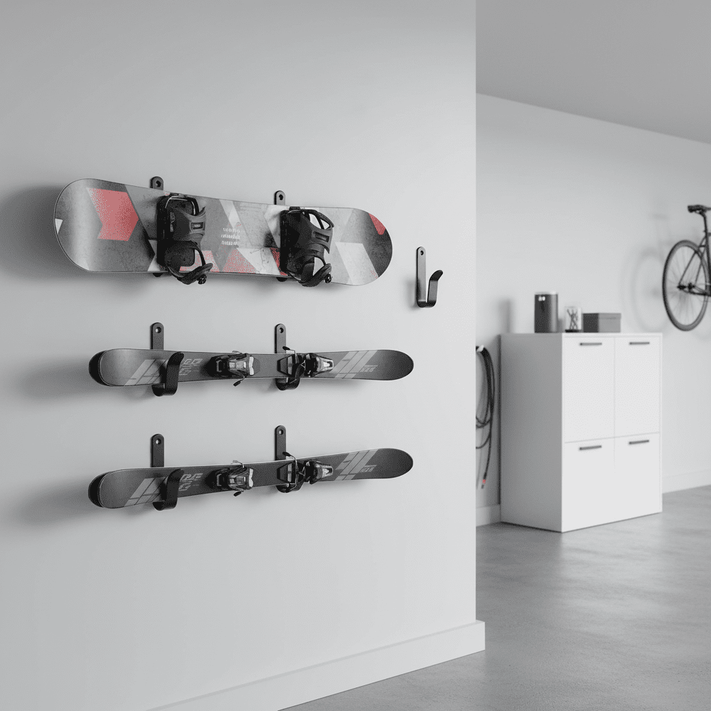 Support mural snowboard acier - Lot de 2/4 clips rangement ski - Vue 8