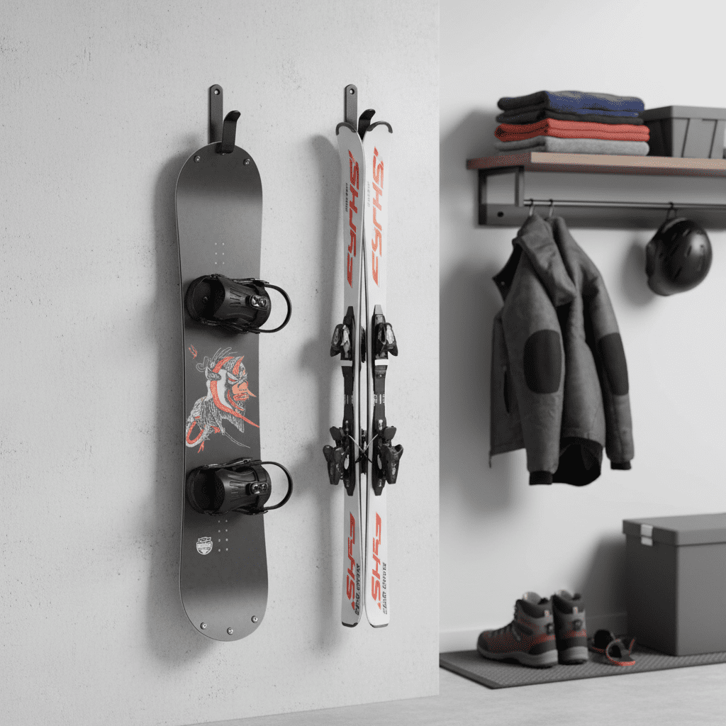 Support mural snowboard acier - Lot de 2/4 clips rangement ski - Vue 9