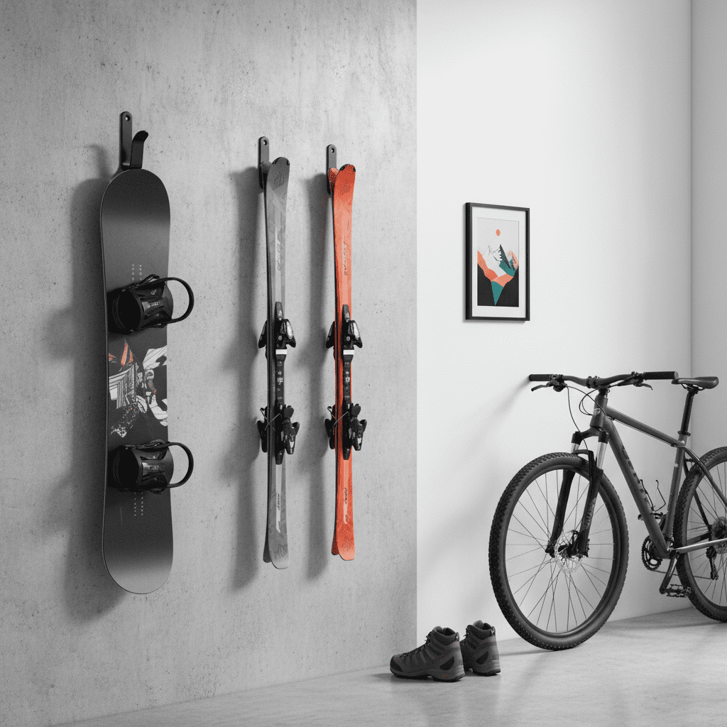 Support mural snowboard acier - Lot de 2/4 clips rangement ski - Vue 10