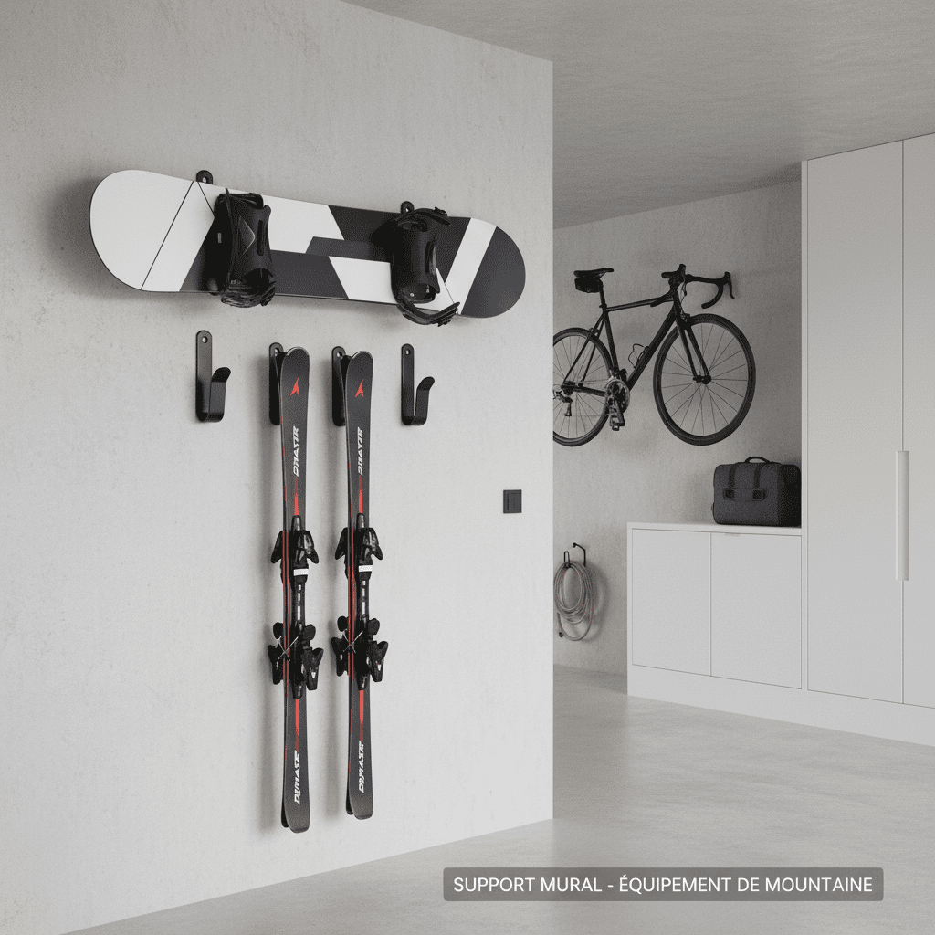 Support mural snowboard acier - Lot de 2/4 clips rangement ski - Vue 11