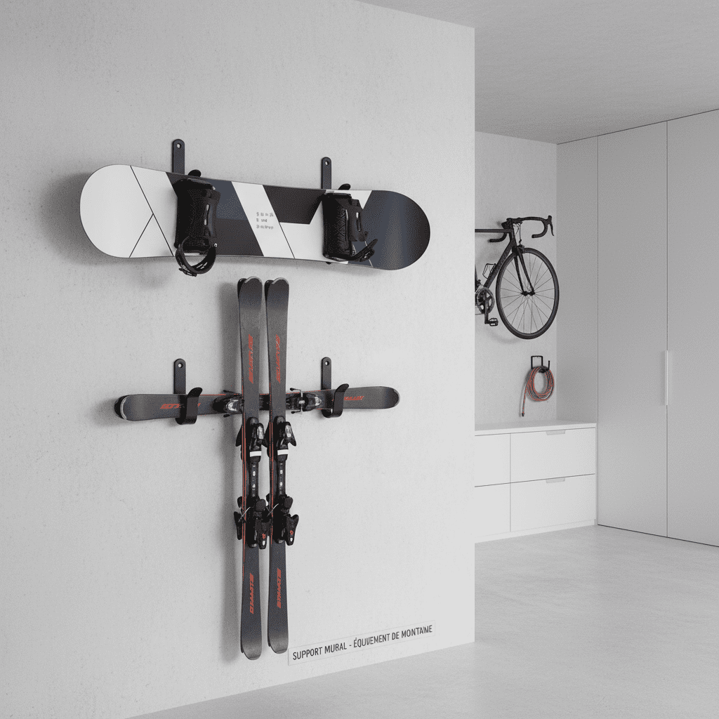 Support mural snowboard acier - Lot de 2/4 clips rangement ski - Vue 12