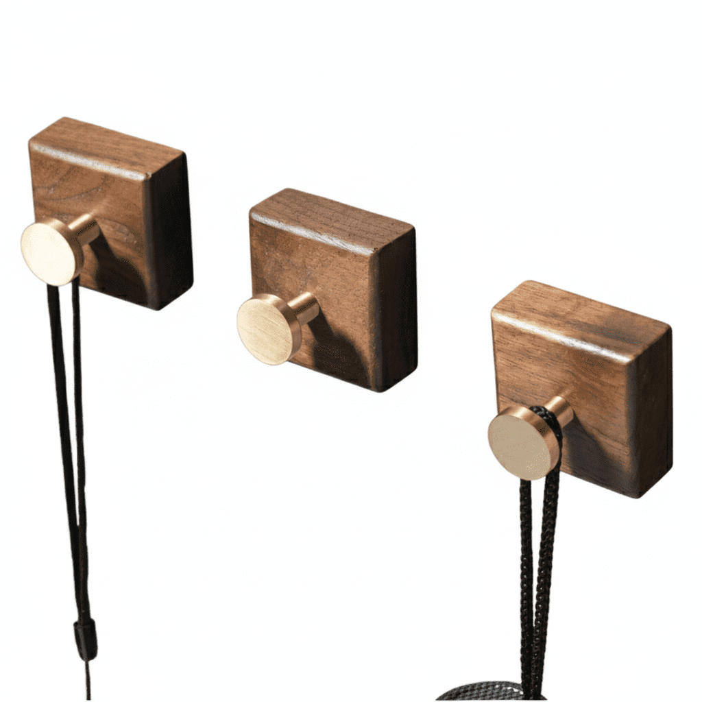 Crochet mural bois noyer et laiton adhésif - Lot de 2 pièces - Vue 3