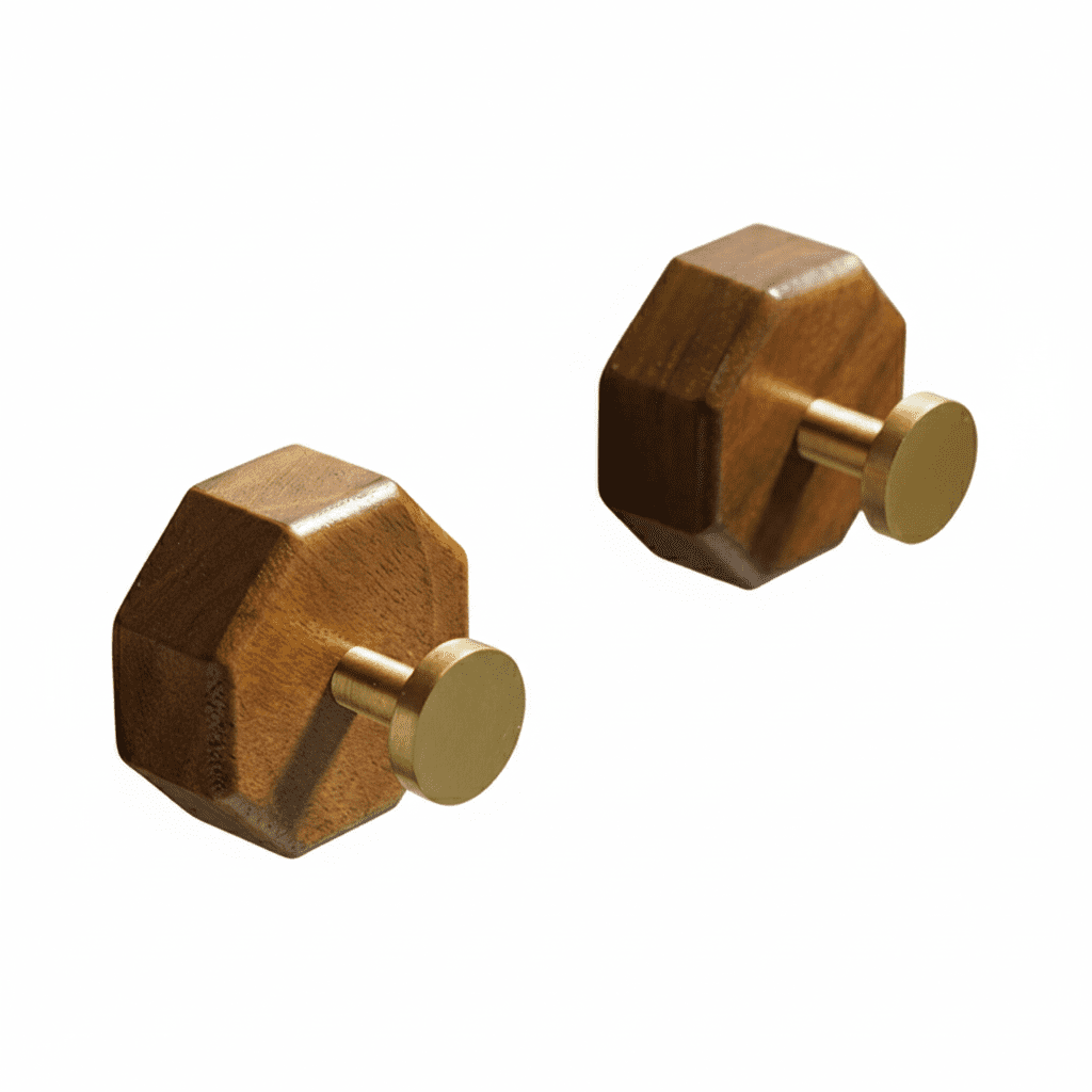 Crochet mural bois noyer et laiton adhésif - Lot de 2 pièces - Vue 4