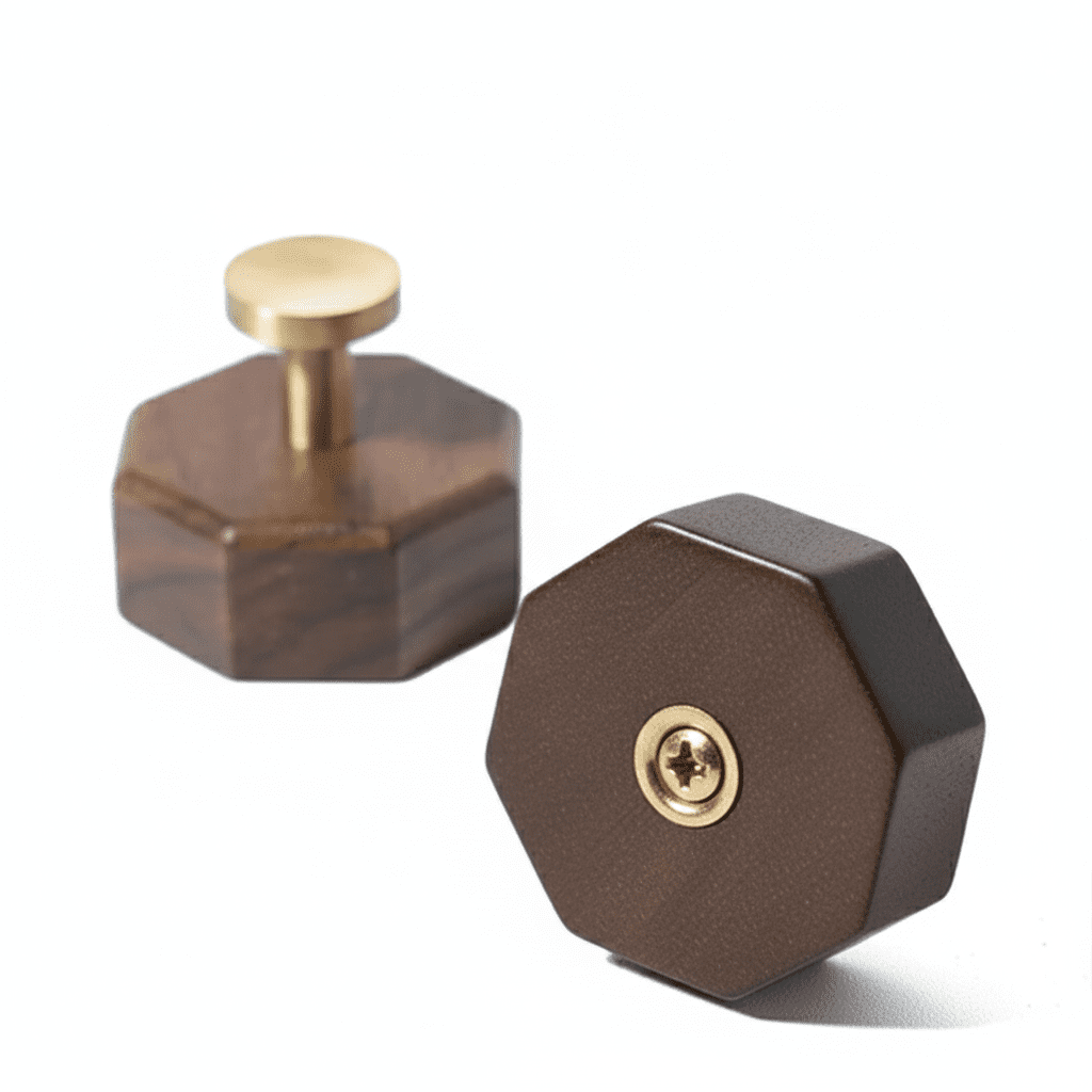 Crochet mural bois noyer et laiton adhésif - Lot de 2 pièces - Vue 5