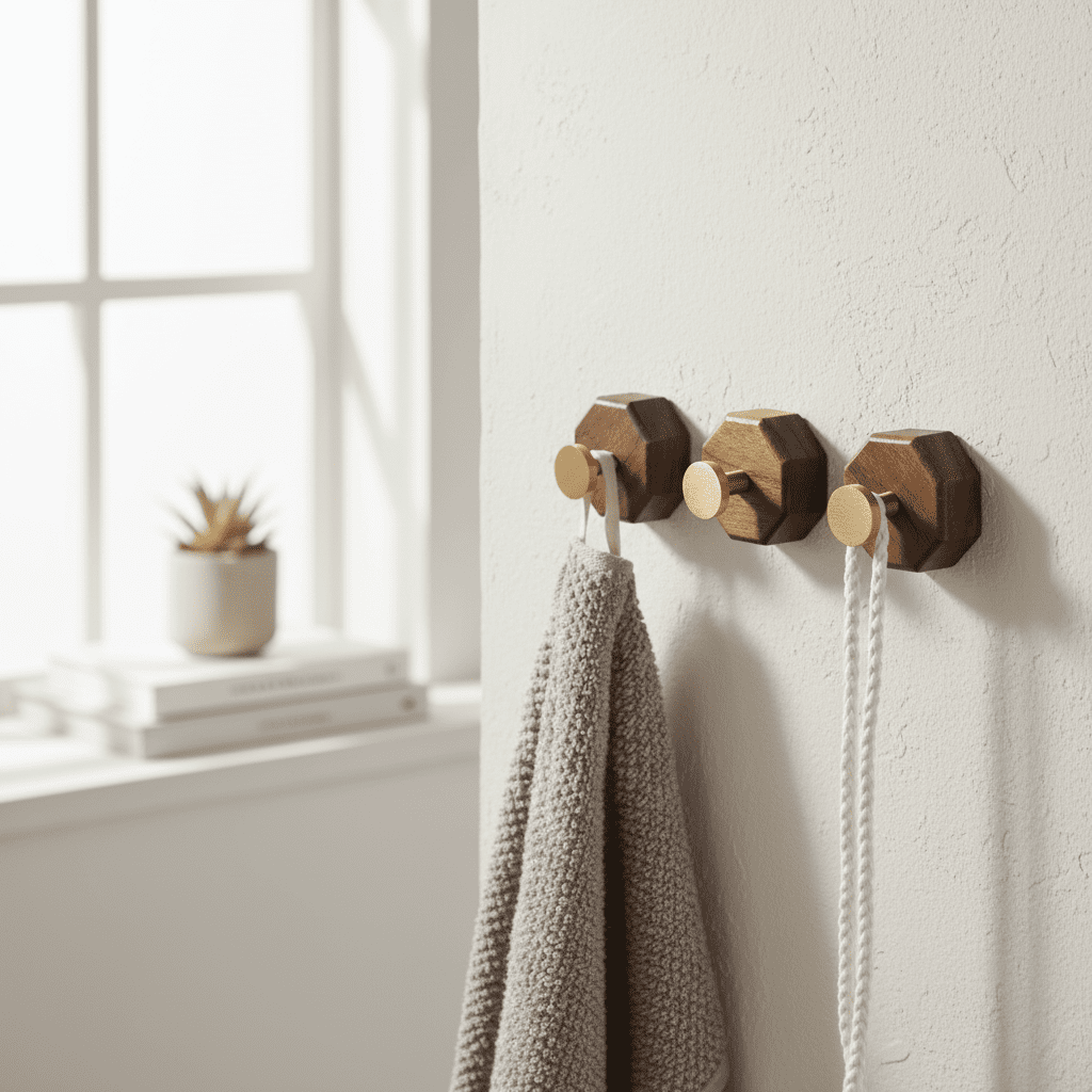 Crochet mural bois noyer et laiton adhésif - Lot de 2 pièces - Vue 10