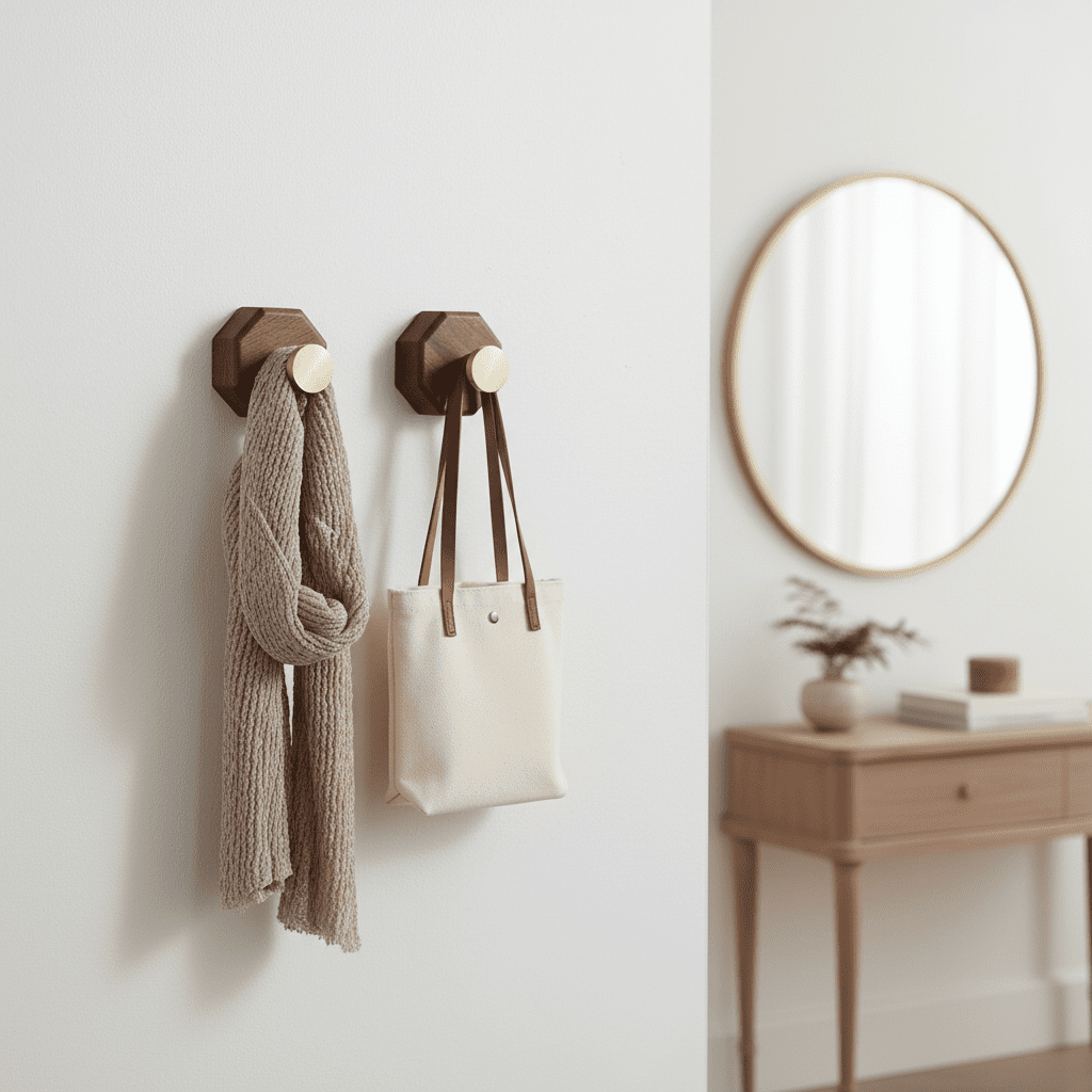 Crochet mural bois noyer et laiton adhésif - Lot de 2 pièces - Vue 11