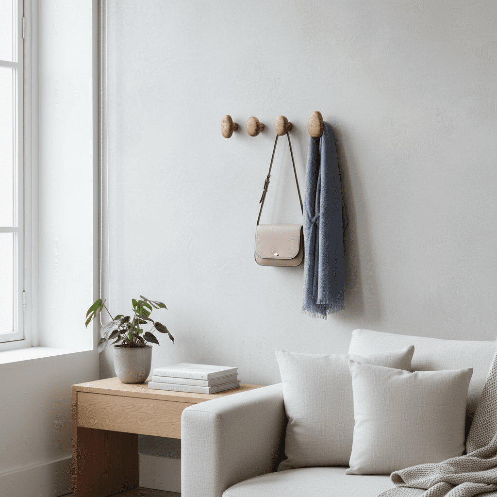 Crochet mural bois massif - Porte-manteau décoratif rangement - Vue 5