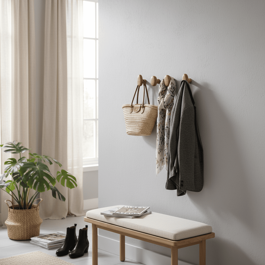 Crochet mural bois massif - Porte-manteau décoratif rangement - Vue 6