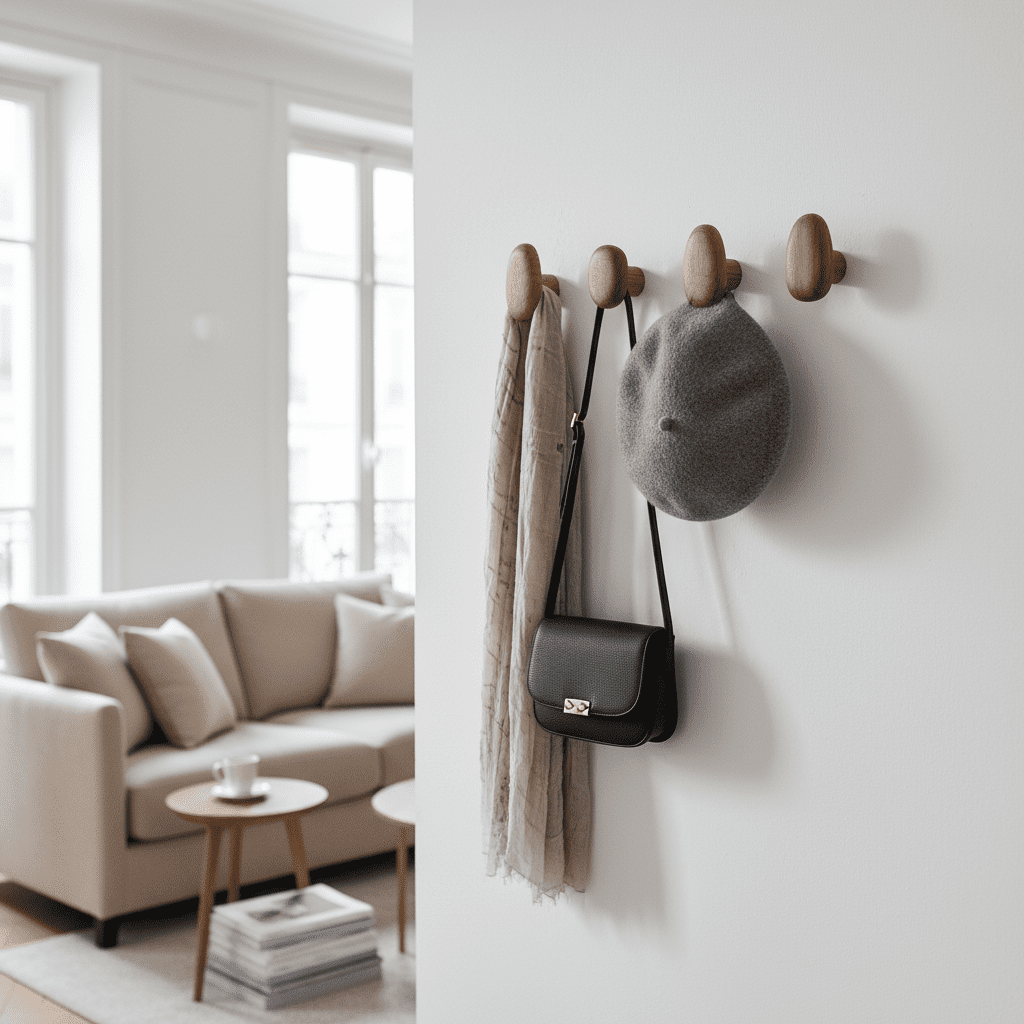 Crochet mural bois massif - Porte-manteau décoratif rangement - Vue 7