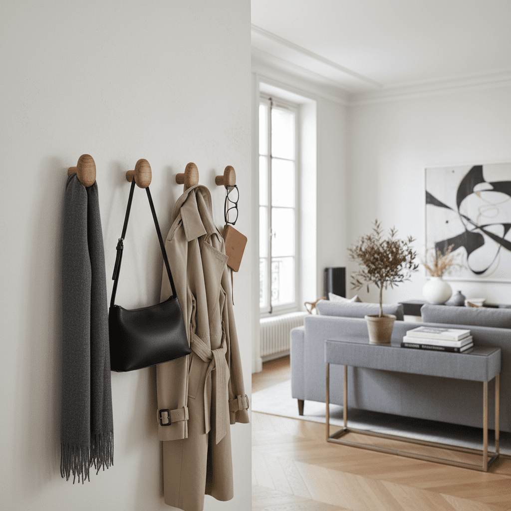 Crochet mural bois massif - Porte-manteau décoratif rangement - Vue 8