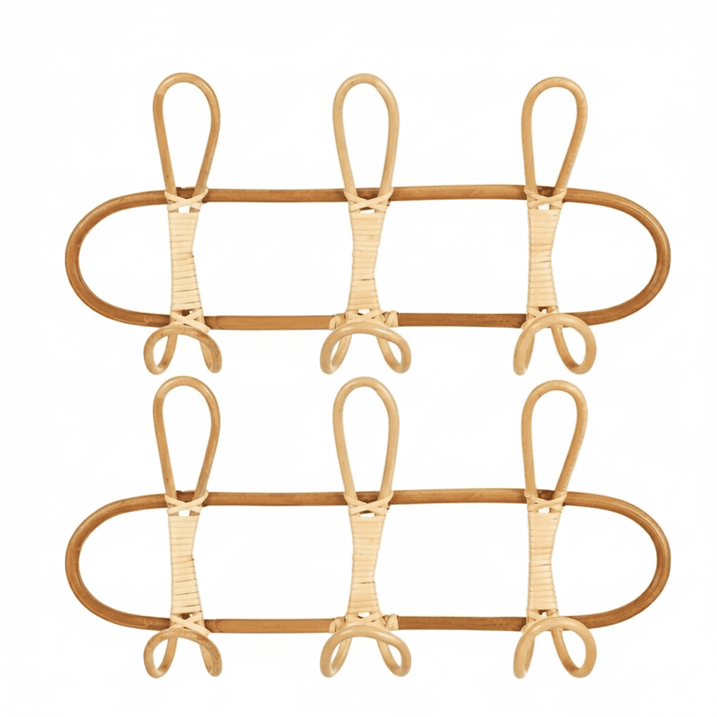Crochets muraux rotin naturel - Porte-vêtements vintage chambre - Vue 1