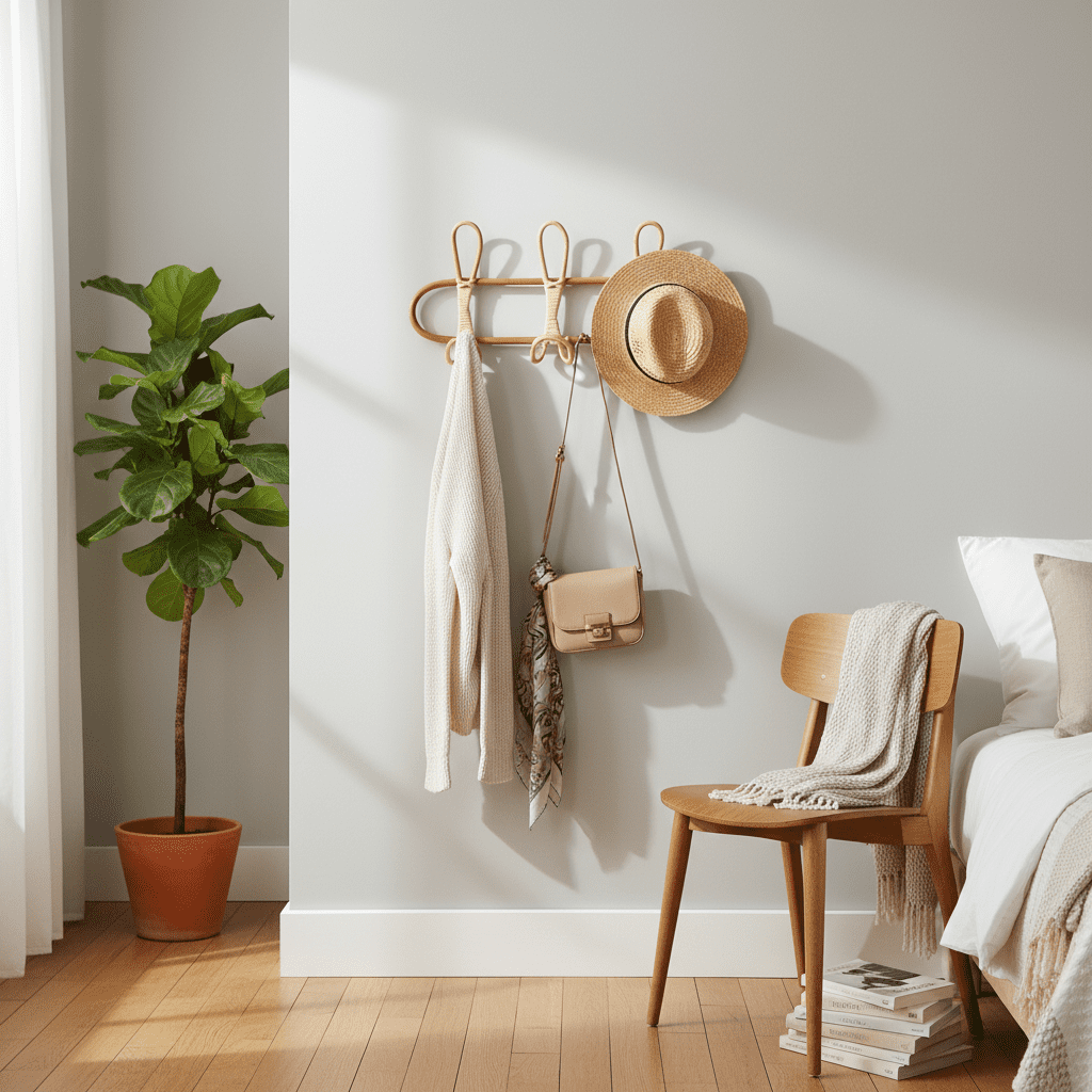 Crochets muraux rotin naturel - Porte-vêtements vintage chambre - Vue 8