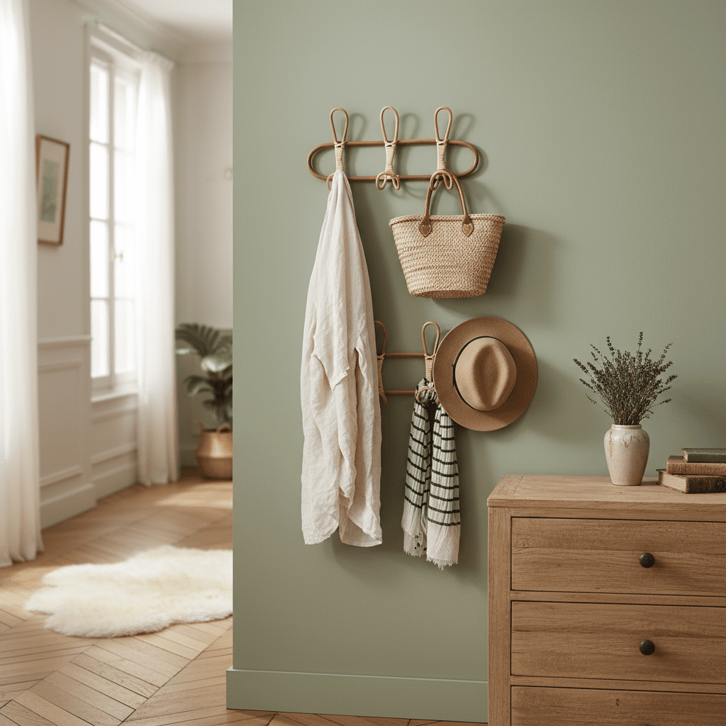 Crochets muraux rotin naturel - Porte-vêtements vintage chambre - Vue 9