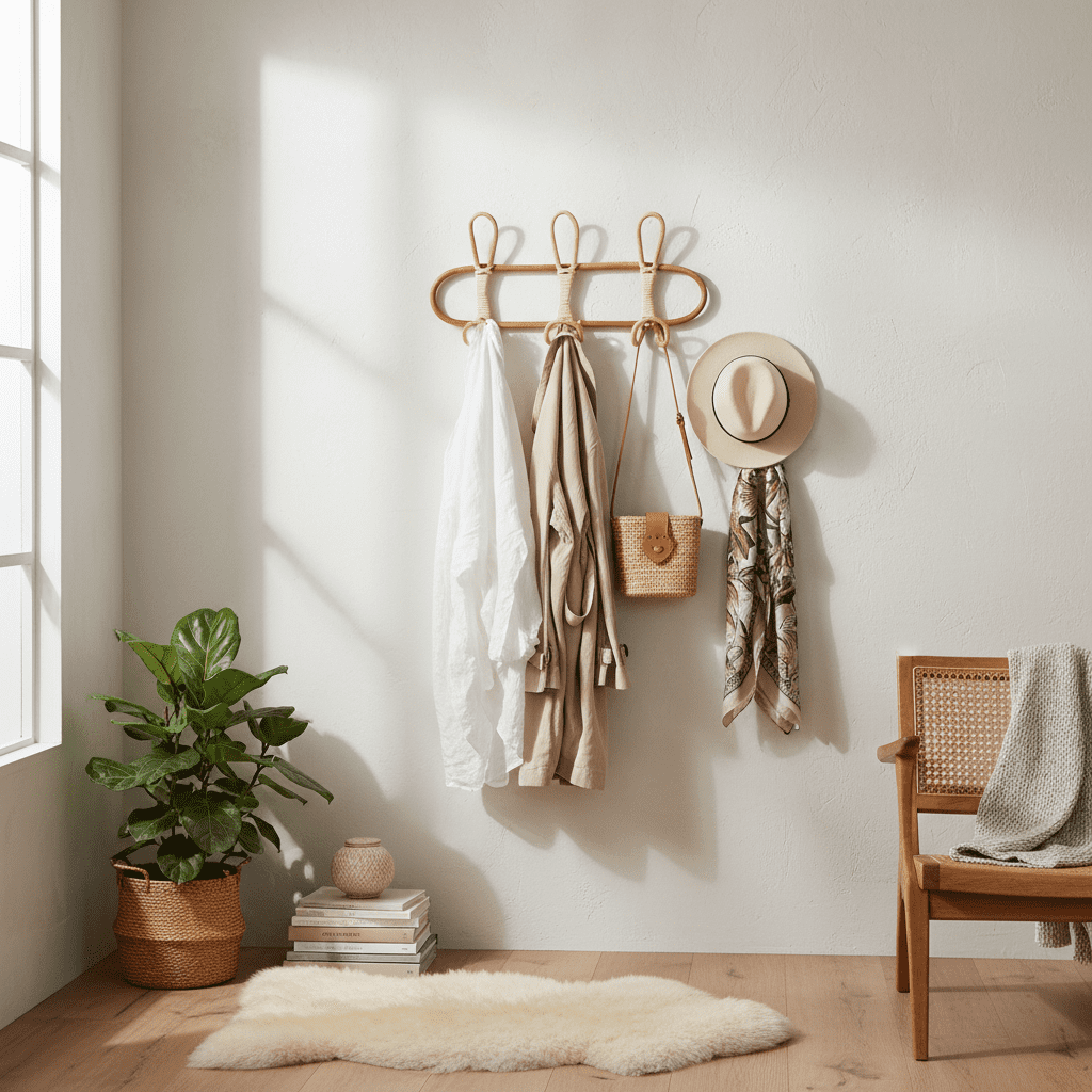 Crochets muraux rotin naturel - Porte-vêtements vintage chambre - Vue 12