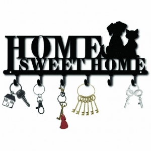 Porte-clés mural décoratif en fer 6 crochets motif chien maison - Vue 1