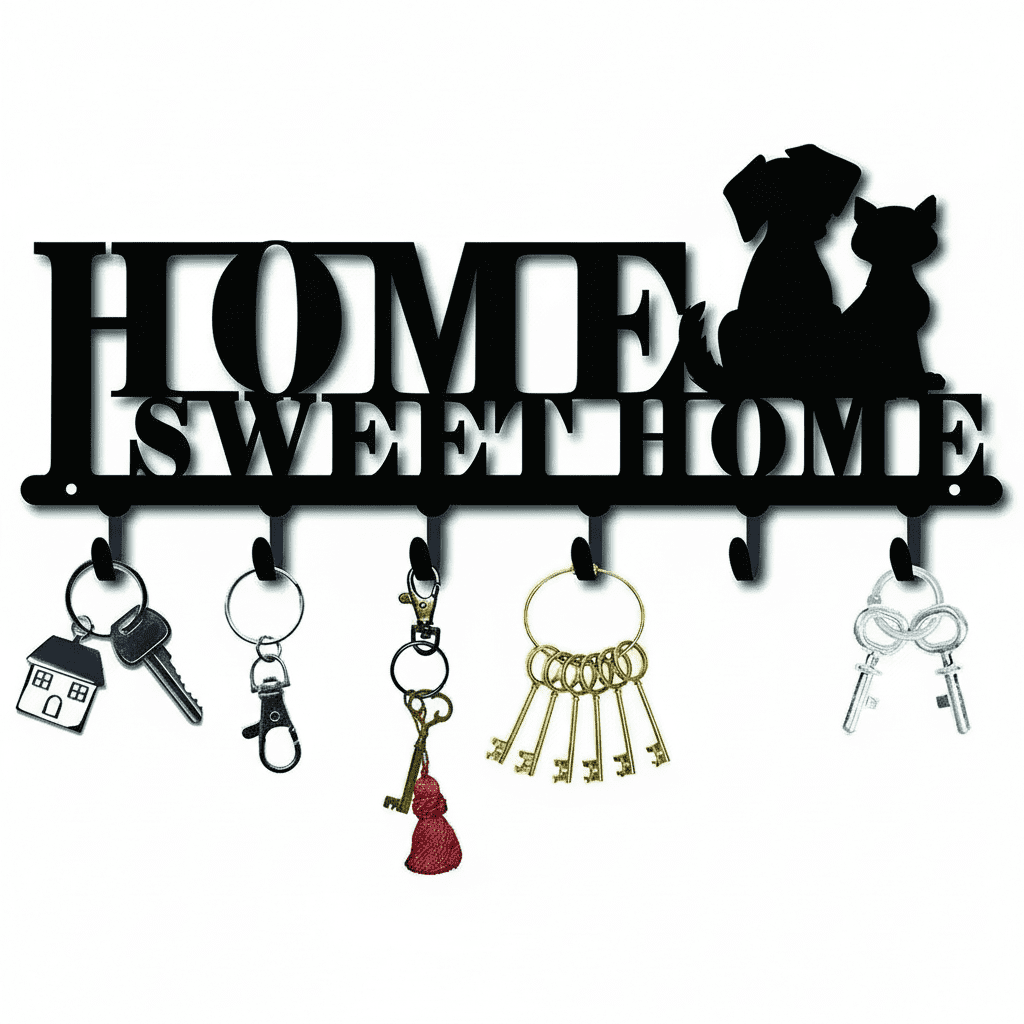 Porte-clés mural décoratif en fer 6 crochets motif chien maison - Vue 1