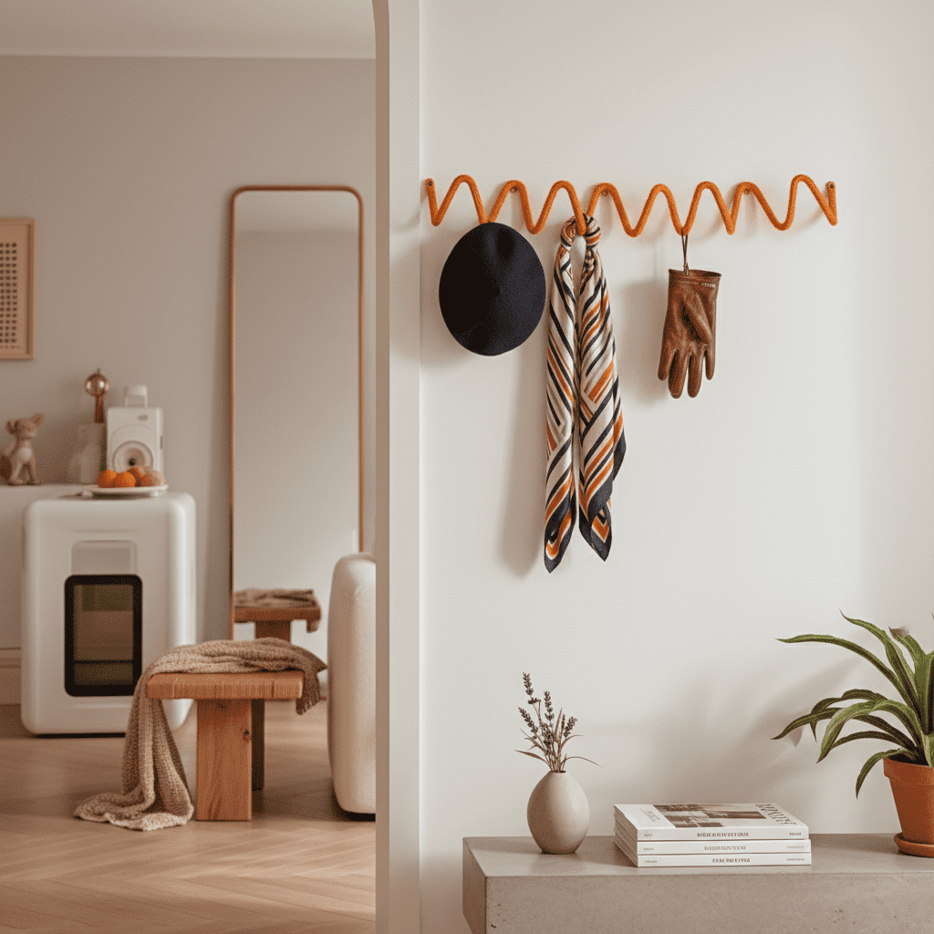 Porte-manteau mural ondulé en fer - Design vague moderne 50cm - Vue 7