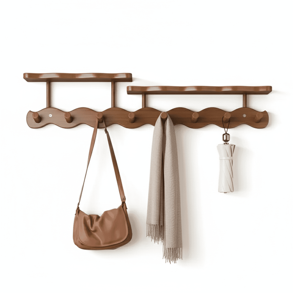 Crochets muraux en bambou pour clés, manteaux et sacs d'entrée - Vue 1