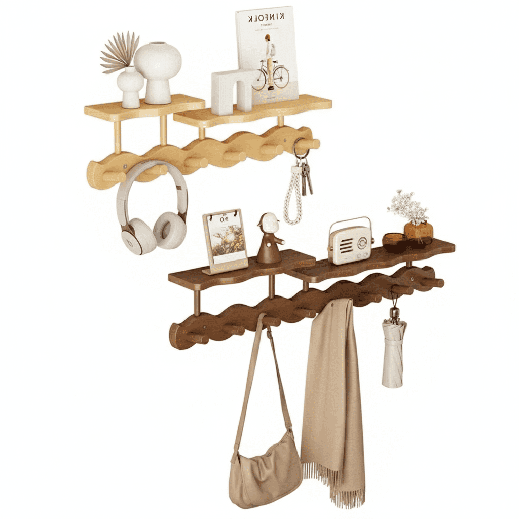 Crochets muraux en bambou pour clés, manteaux et sacs d'entrée - Vue 2