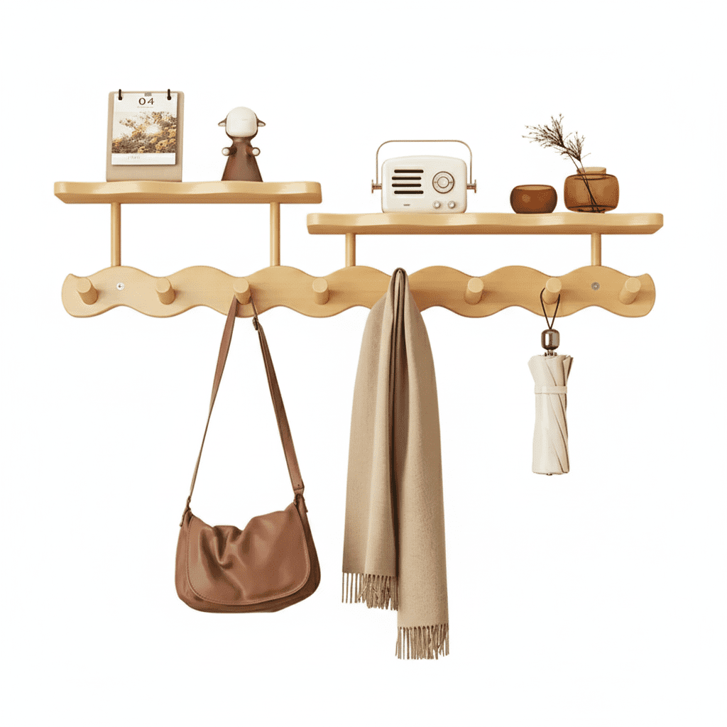 Crochets muraux en bambou pour clés, manteaux et sacs d'entrée - Vue 3