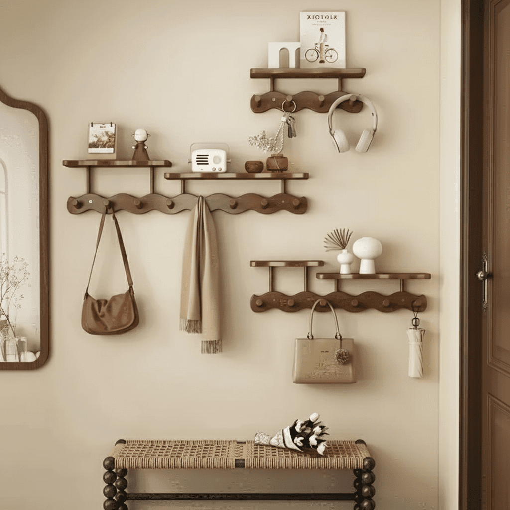 Crochets muraux en bambou pour clés, manteaux et sacs d'entrée - Vue 4