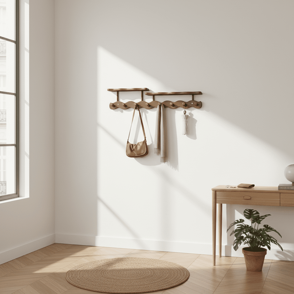 Crochets muraux en bambou pour clés, manteaux et sacs d'entrée - Vue 8