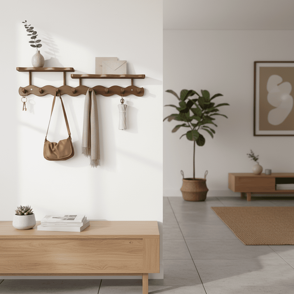 Crochets muraux en bambou pour clés, manteaux et sacs d'entrée - Vue 9