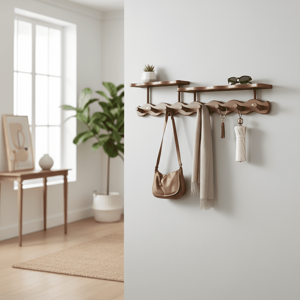 Crochets muraux en bambou pour clés, manteaux et sacs d'entrée - Vue 12