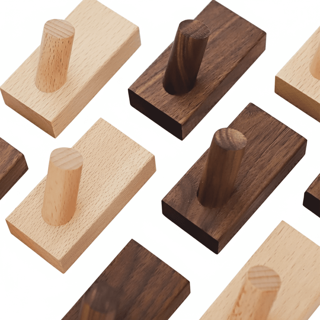 Crochet mural bois noyer - Rangement manteaux clés déco maison - Vue 5