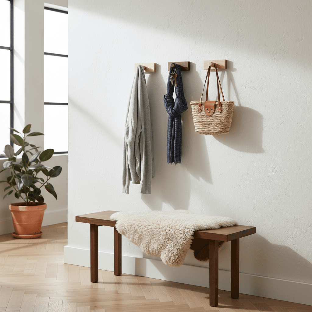 Crochet mural bois noyer - Rangement manteaux clés déco maison - Vue 7