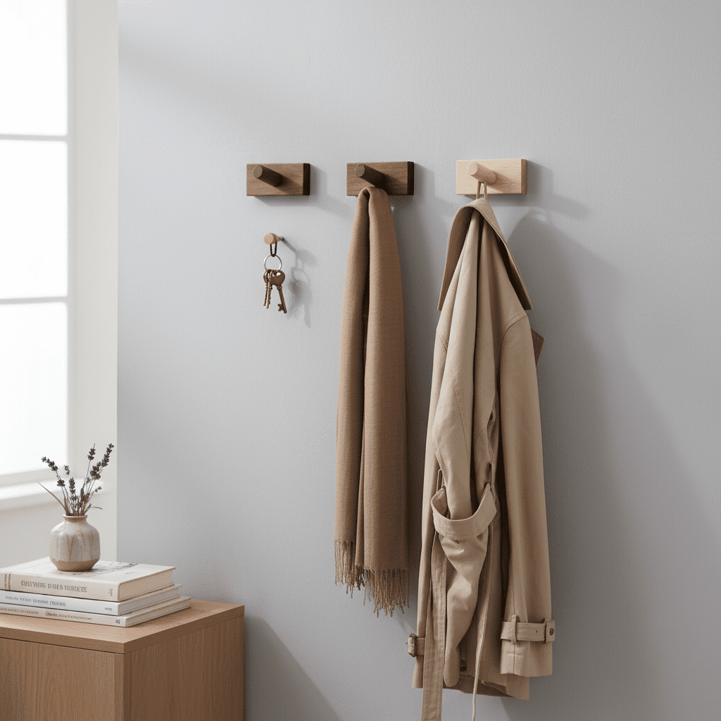 Crochet mural bois noyer - Rangement manteaux clés déco maison - Vue 8