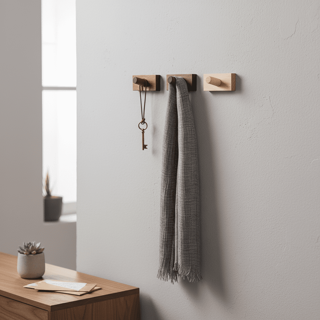 Crochet mural bois noyer - Rangement manteaux clés déco maison - Vue 9