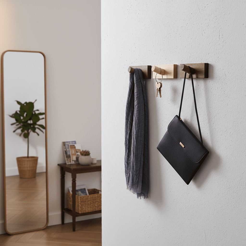 Crochet mural bois noyer - Rangement manteaux clés déco maison - Vue 10