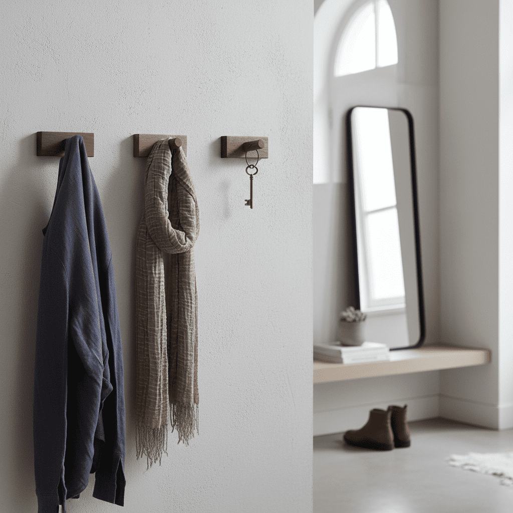 Crochet mural bois noyer - Rangement manteaux clés déco maison - Vue 11