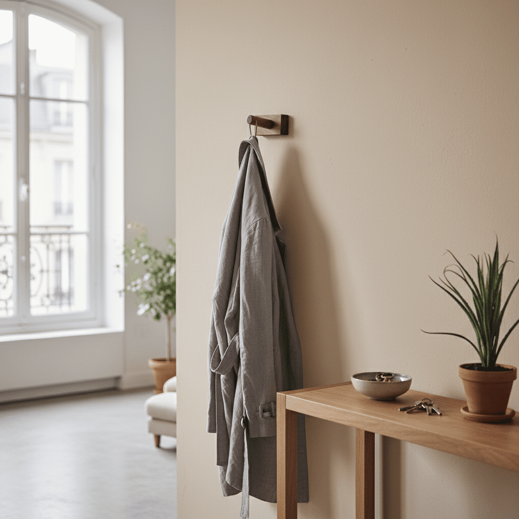 Crochet mural bois noyer - Rangement manteaux clés déco maison - Vue 12