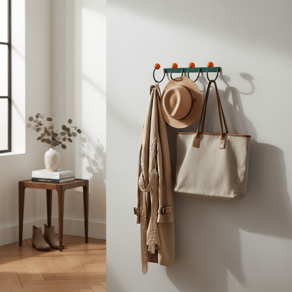 Crochets muraux vintage métal argenté et bois - antirouille - Vue 4