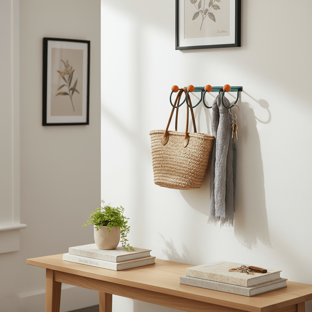 Crochets muraux vintage métal argenté et bois - antirouille - Vue 5