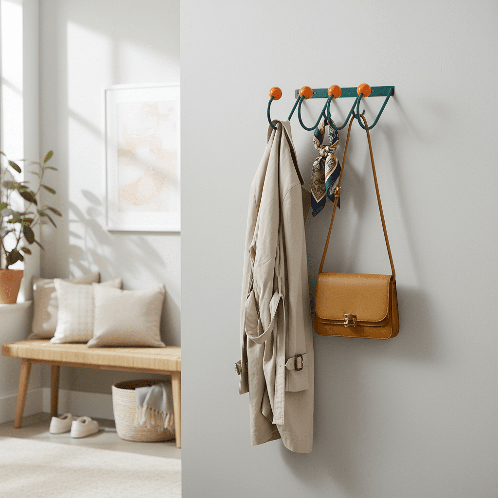 Crochets muraux vintage métal argenté et bois - antirouille - Vue 6