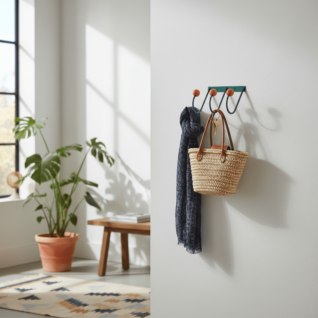 Crochets muraux vintage métal argenté et bois - antirouille - Vue 7