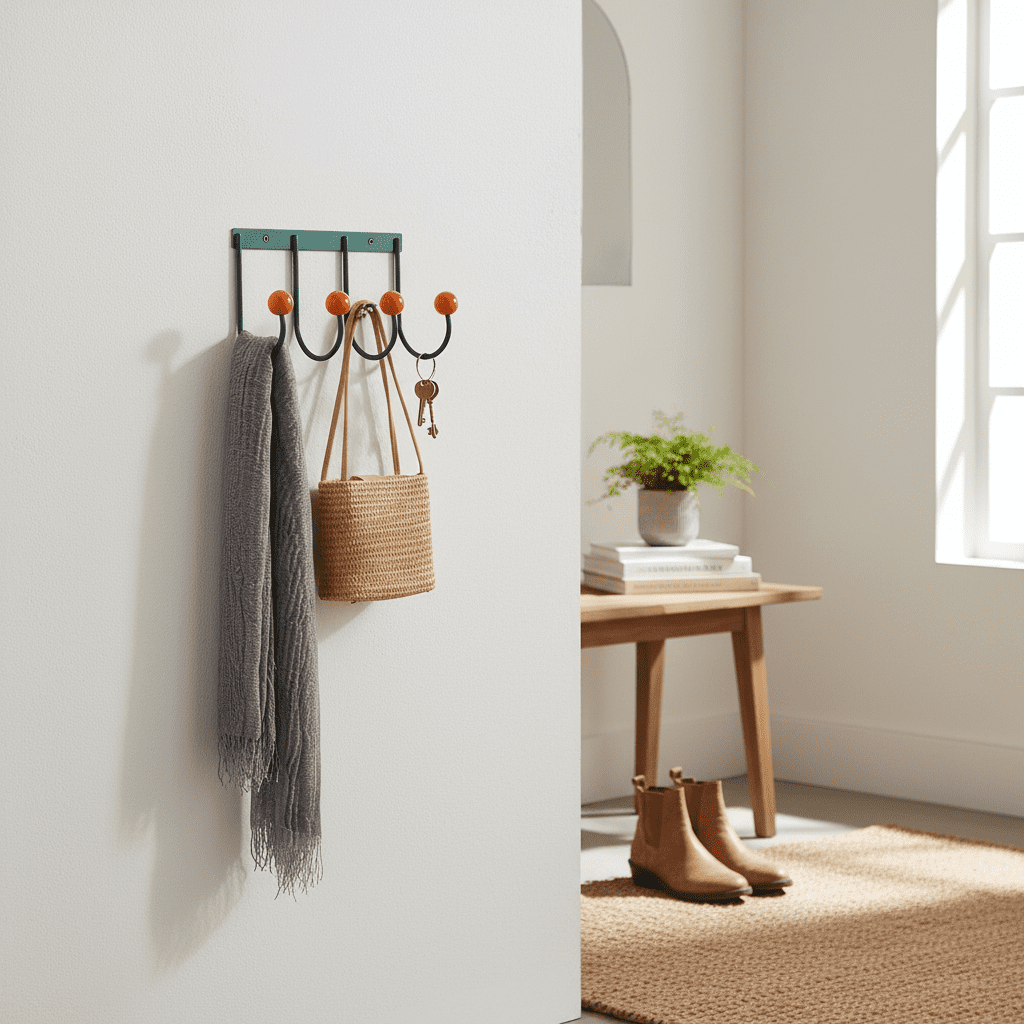 Crochets muraux vintage métal argenté et bois - antirouille - Vue 8