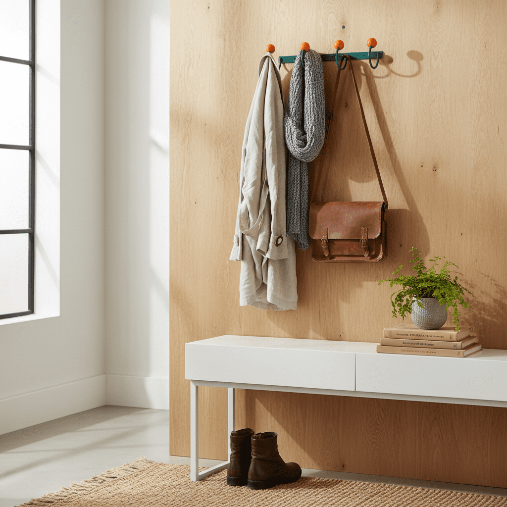 Crochets muraux vintage métal argenté et bois - antirouille - Vue 9