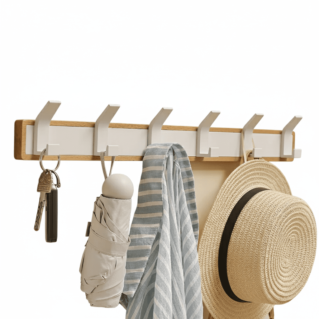 Cintres muraux bois massif - Crochets salle de bain multifonctions - Vue 1