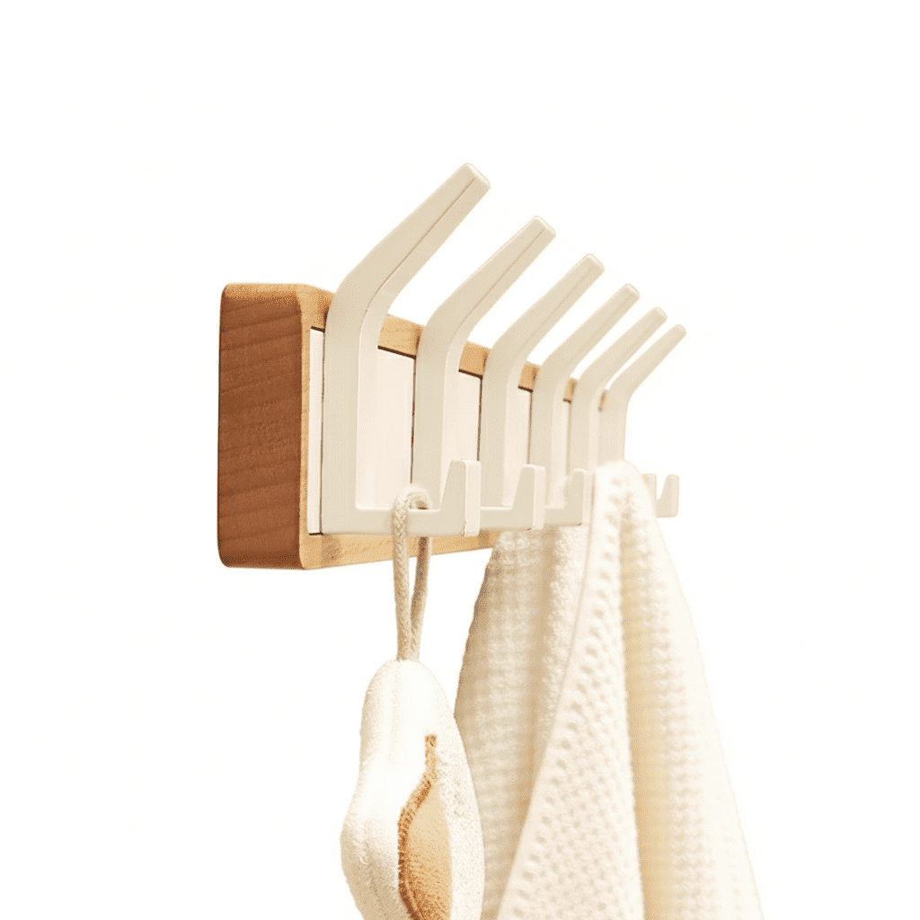 Cintres muraux bois massif - Crochets salle de bain multifonctions - Vue 2