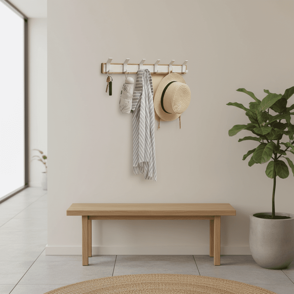 Cintres muraux bois massif - Crochets salle de bain multifonctions - Vue 7