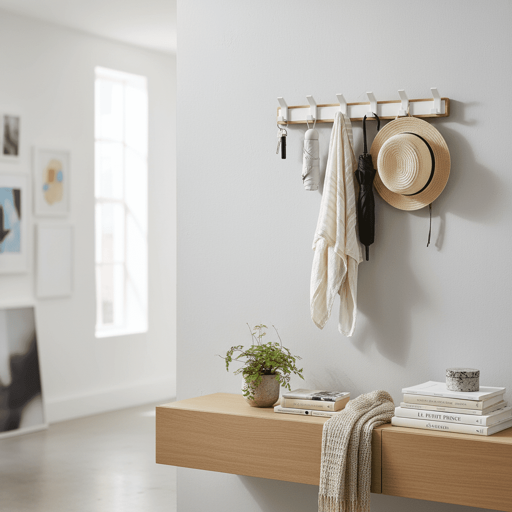 Cintres muraux bois massif - Crochets salle de bain multifonctions - Vue 8