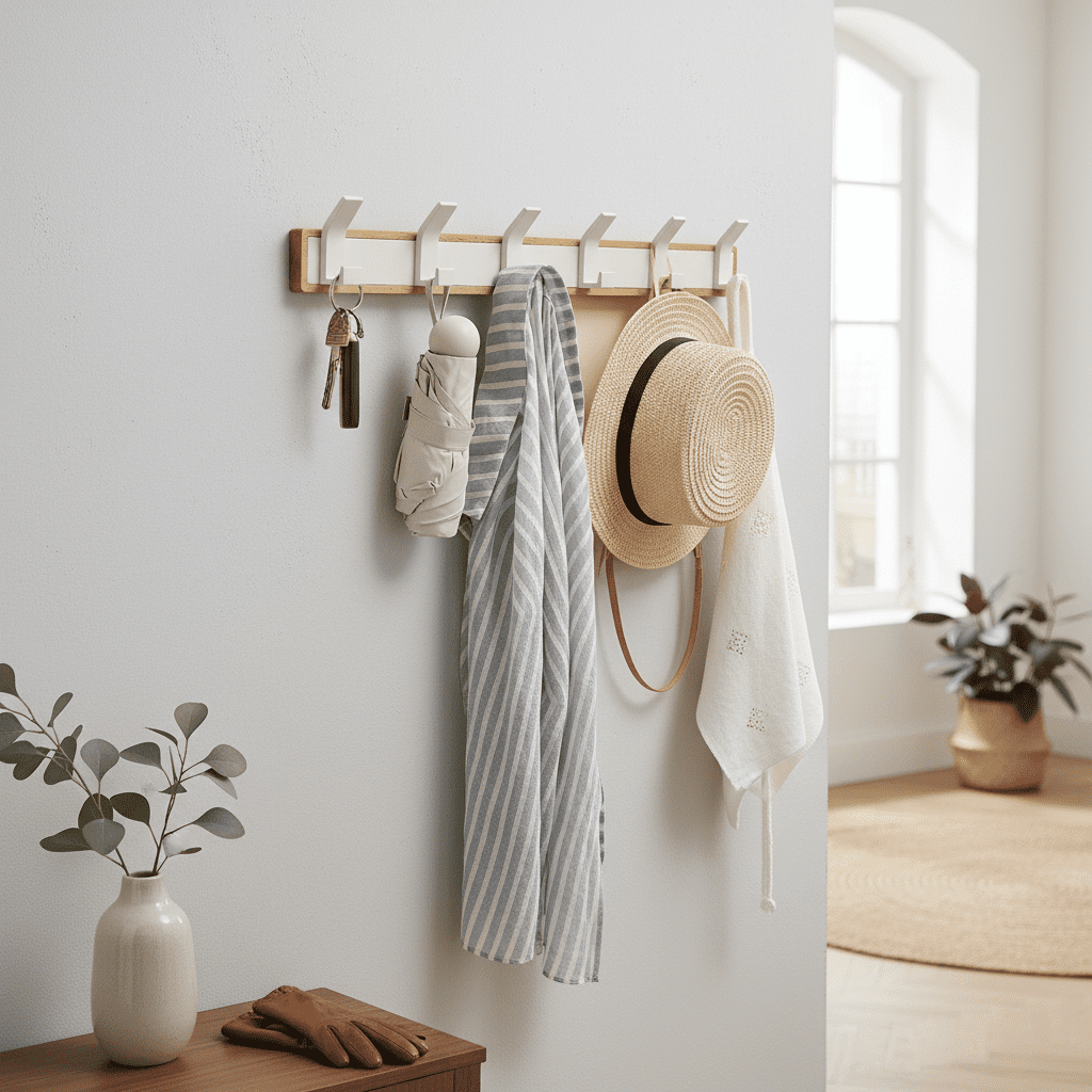 Cintres muraux bois massif - Crochets salle de bain multifonctions - Vue 9