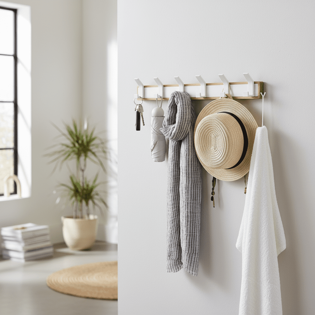 Cintres muraux bois massif - Crochets salle de bain multifonctions - Vue 10