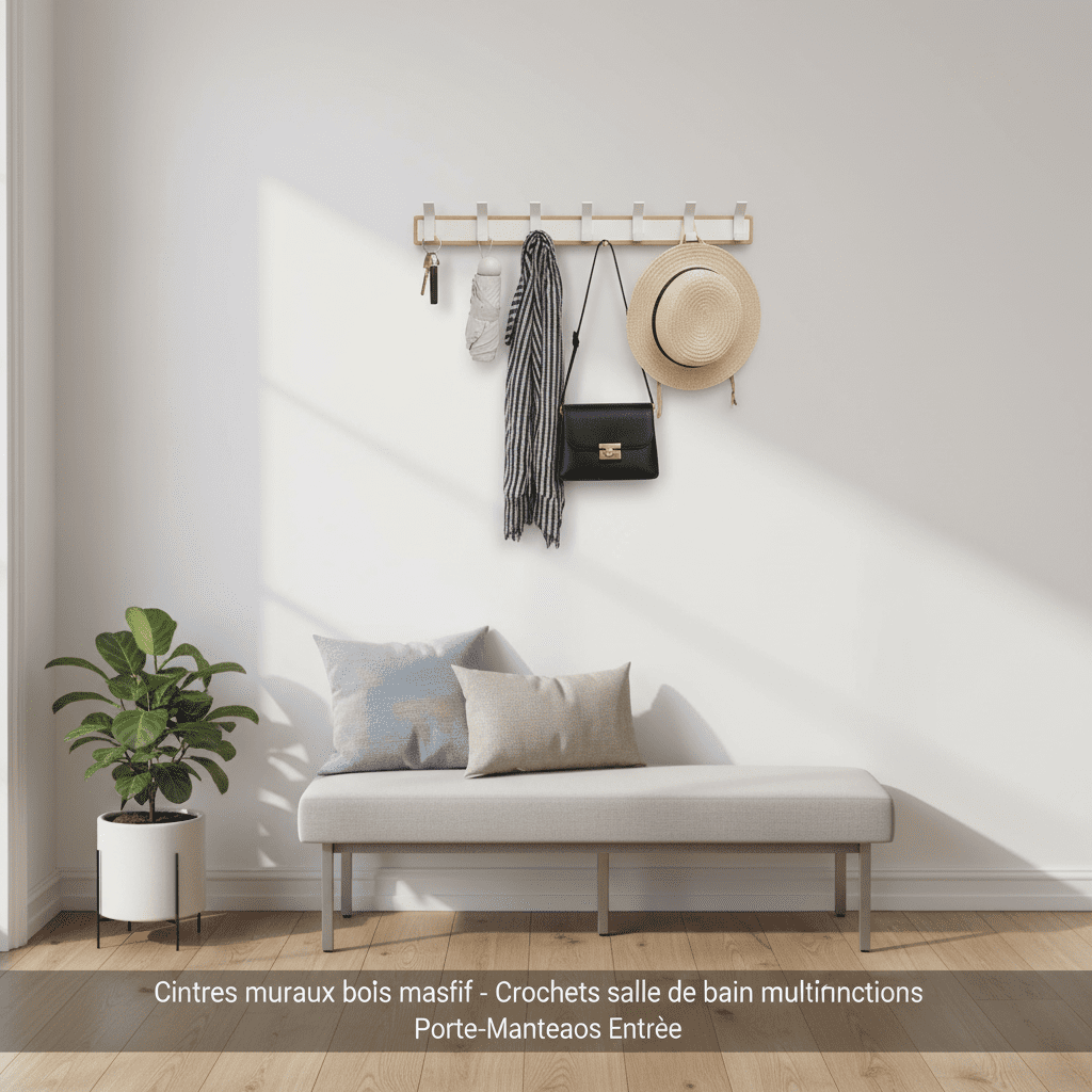 Cintres muraux bois massif - Crochets salle de bain multifonctions - Vue 11