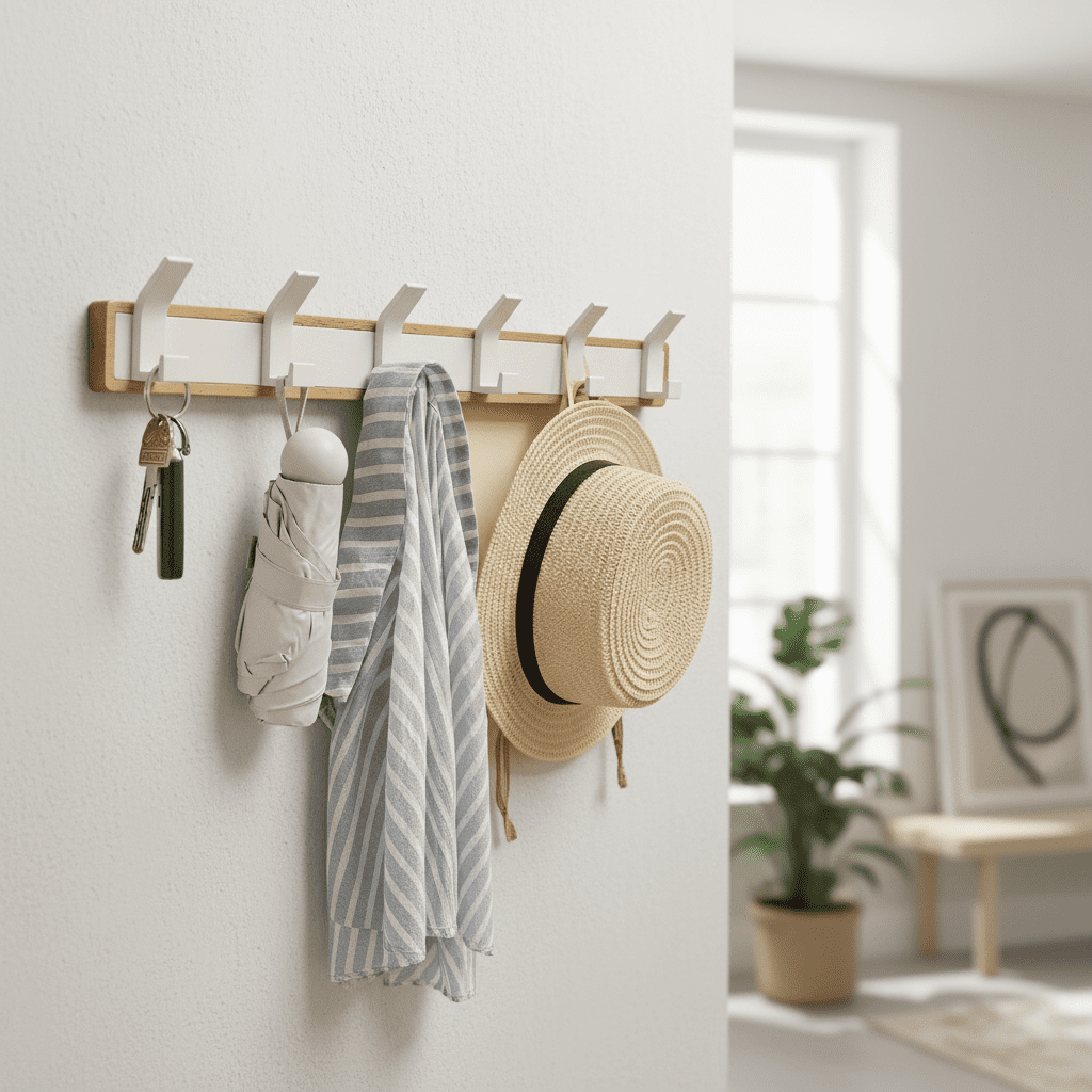 Cintres muraux bois massif - Crochets salle de bain multifonctions - Vue 12