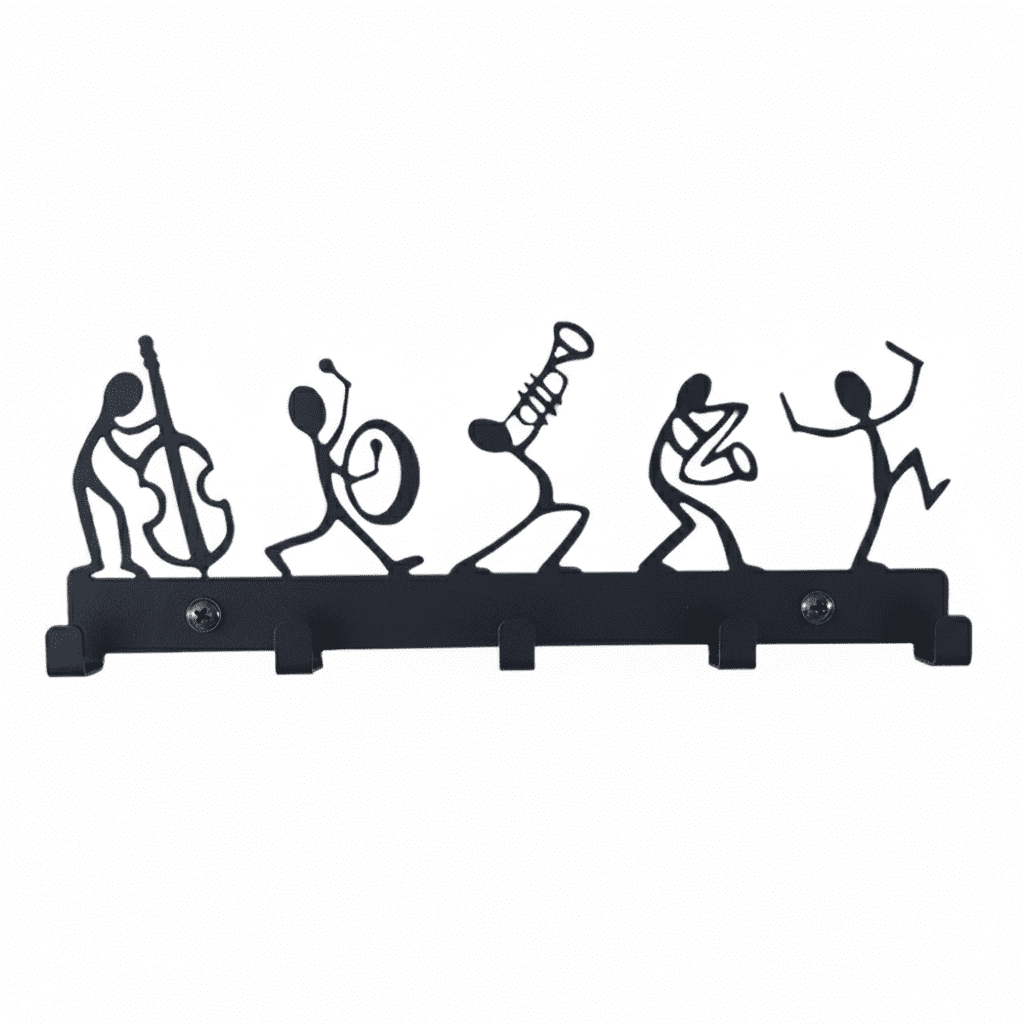 Porte-manteau mural vintage 5 crochets métal noir décoratif - Vue 1